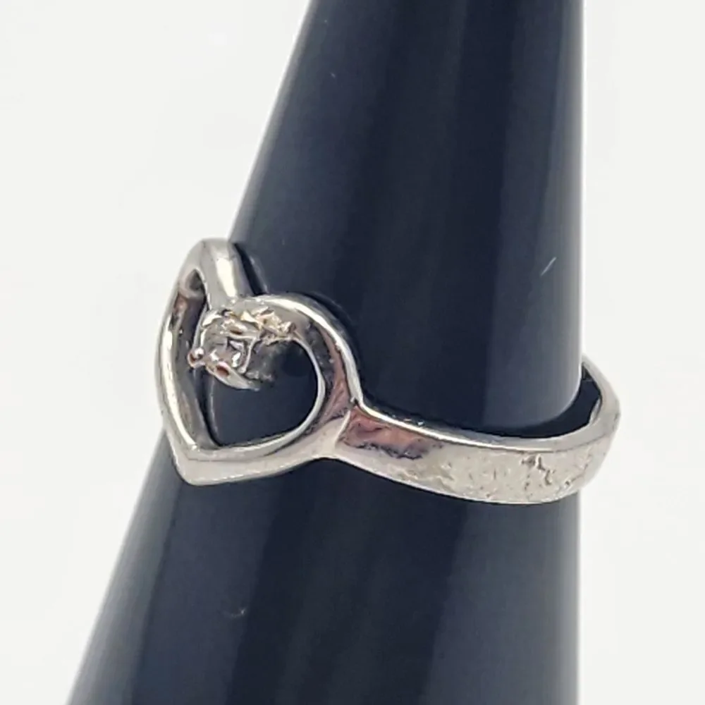14K White Gold Plated Heart & CZ Ring (5)